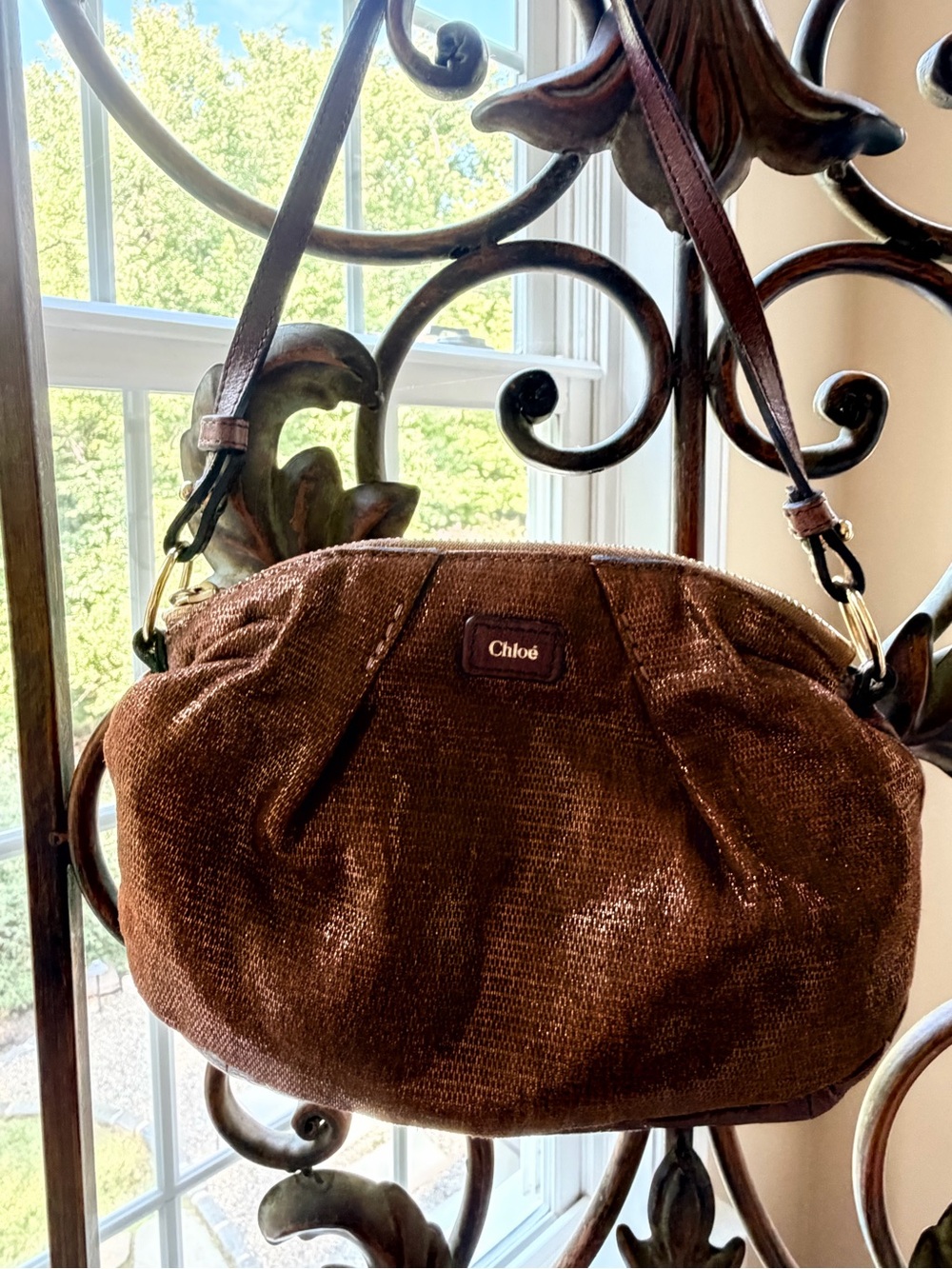 Chloé Bronze Metallic Nano Evening  Shoulder Bag, Crossbody